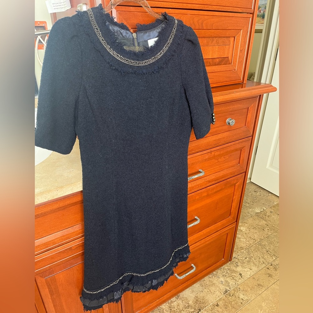 Teri Jon Navy Navy Half Sleeve Dress with Chain Detail